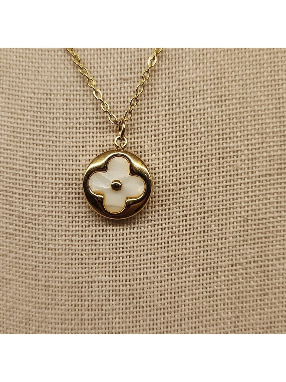 18K Gold Plated Layered Clover & Faux Pearl Station Necklace - Picture 8 of 10